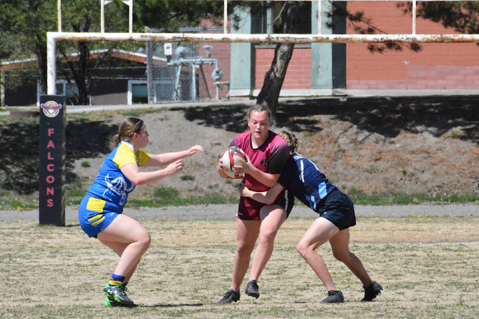 Williams Lake Secondary School girls rugby play against Nechako Valley Secondary School in the final game of the zones held in Williams Lake May 10 and 11. (Monica Lamb-Yorski photo - Efteen) 