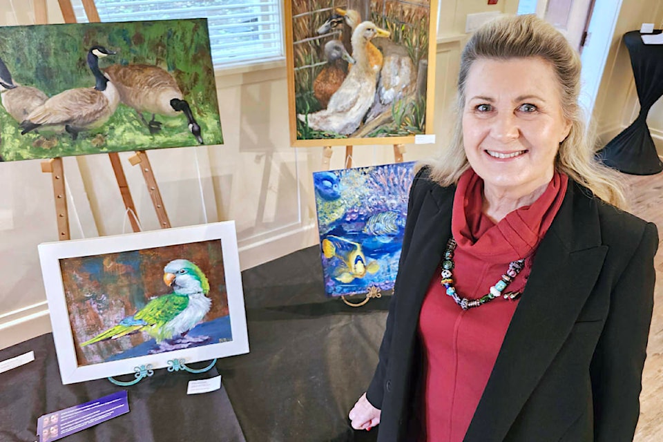 Robin Bandenieks was one of nine Fort Langley Artist Group to exhibit work in a pop-up art gallery located in the recently renovated former public library at the history Fort Langley Hal over the May Day weekend. (Dan Ferguson/Langley Advance Times) 