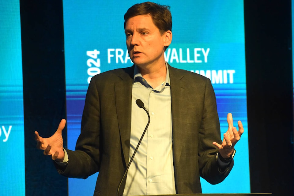 B.C. Premier David Eby addresses the audience at the Fraser Valley Economic Summit on Tuesday (May 21). (Ben Lypka/Abbotsford News) 