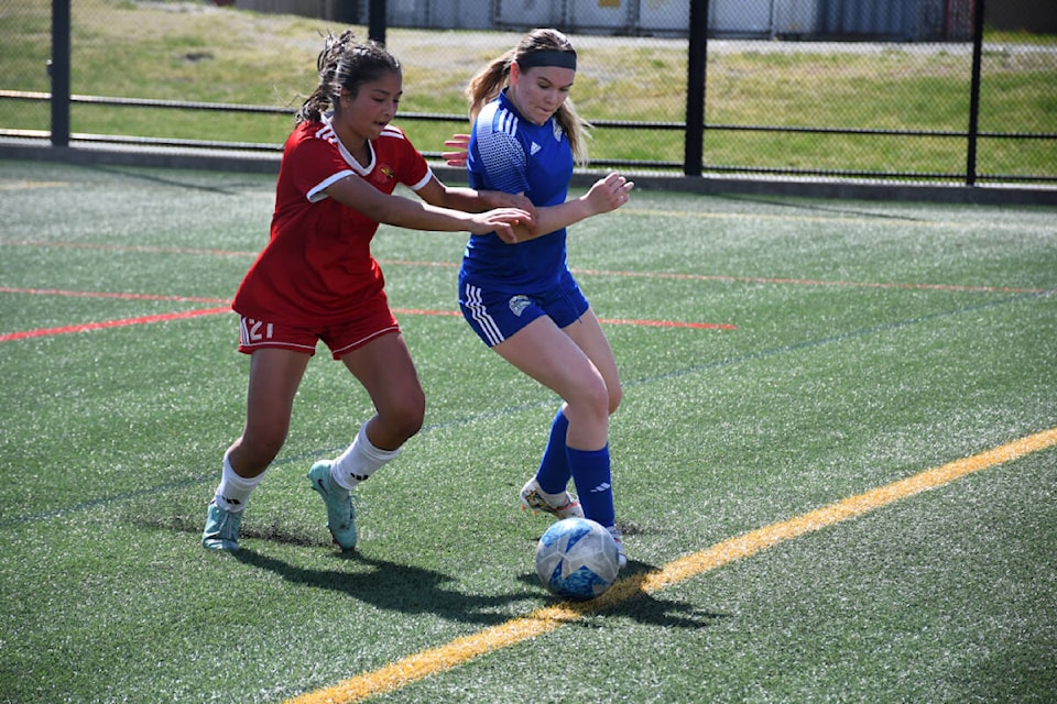 W.J. Mouat and Chilliwack Secondary played a hard fought game for the EVAA Tier II crown on Wednesday (May 15) at Matsqui Recreation Centre. (Ryleigh Mulvihill/Abbotsford News) 
