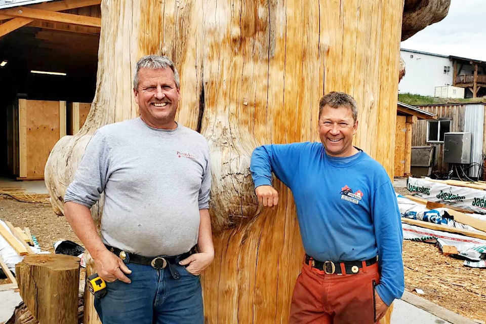 Williams Lake area log home builders Peter Arnold, left, and Beat Schwaller are featured in a documentary series on Swiss TV now entering its second season. (Monica Lamb-Yorski/Williams Lake Tribune) 
