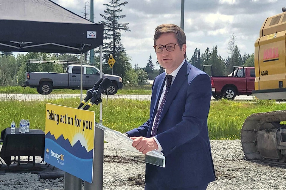Rob Fleming, B.C. minister of transportation and infrastructure, announced Highway 1 widening will start this summer at the 232 Street interchange in 91ԭ on Thursday, May 23. (Kyler Emerson/Aldergrove Star) 