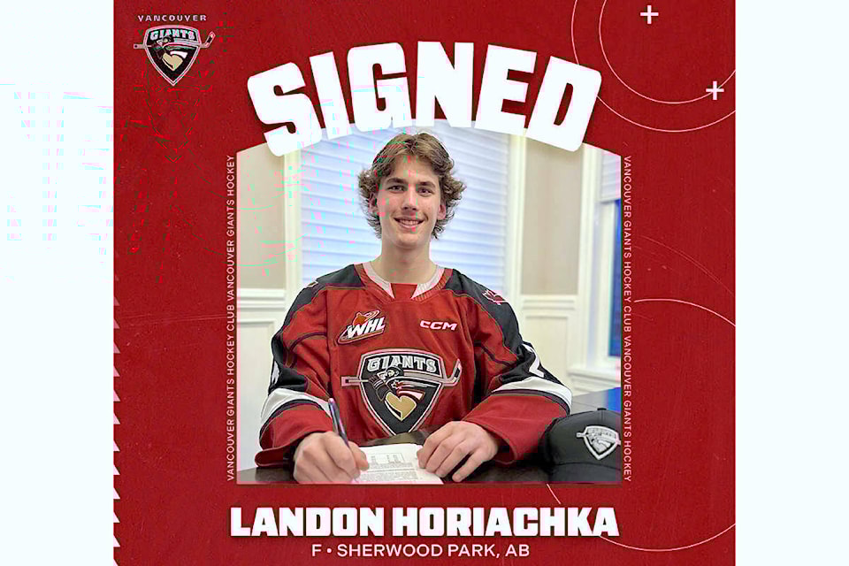  Landon Horiachka, a First-Team All-Star in the Alberta Elite Hockey League (AEHL) has signed a WHL scholarship and development agreement with the Vancouver Giants. (Vancouver Giants/Special to Langley Advance Times) 