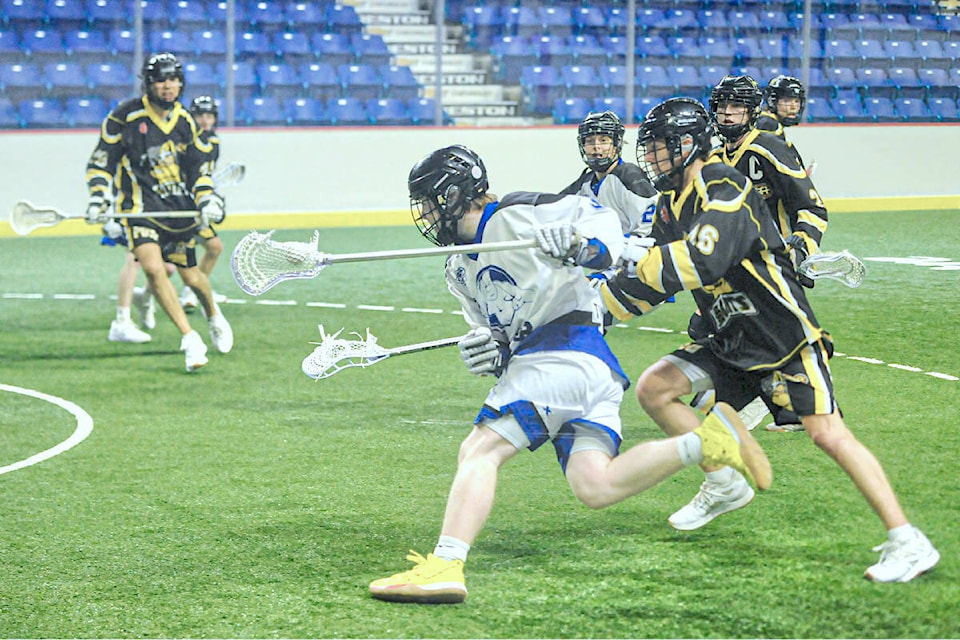 Port Coquitlam Saints were 8-6 winners over the 91ԭ Thunder at 91ԭ Events Centre on Tuesday, May 28 in BC Junior Tier 1 Lacrosse League action at LEC. (Gary Ahuja/91ԭ Events Centre/Special to 91ԭ Advance Times) 