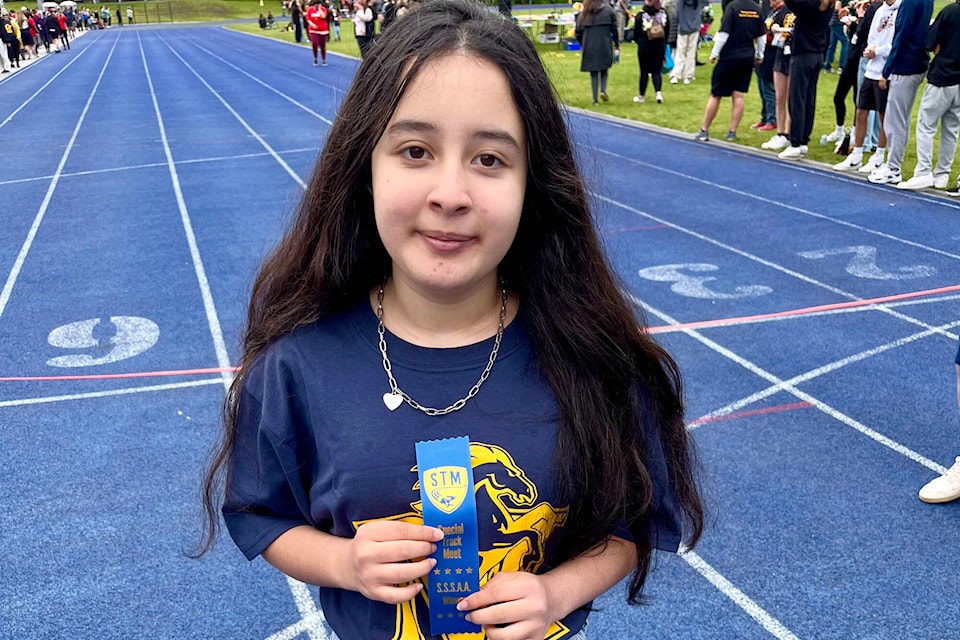 LA Matheson’s Alina after winning a race at the meet. (Tricia Weel photo) 