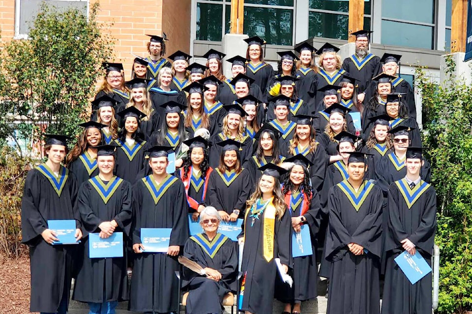 Thompson Rivers University Williams Lake 2024 graduates gather for a group photograph after attending their commencement ceremony Friday, May 31. (Monica Lamb-Yorski photo - Williams Lake Tribune) 