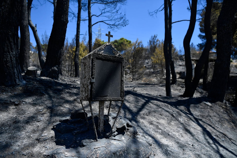Dozens of buildings burned, at least one dead as fires calm near Athens