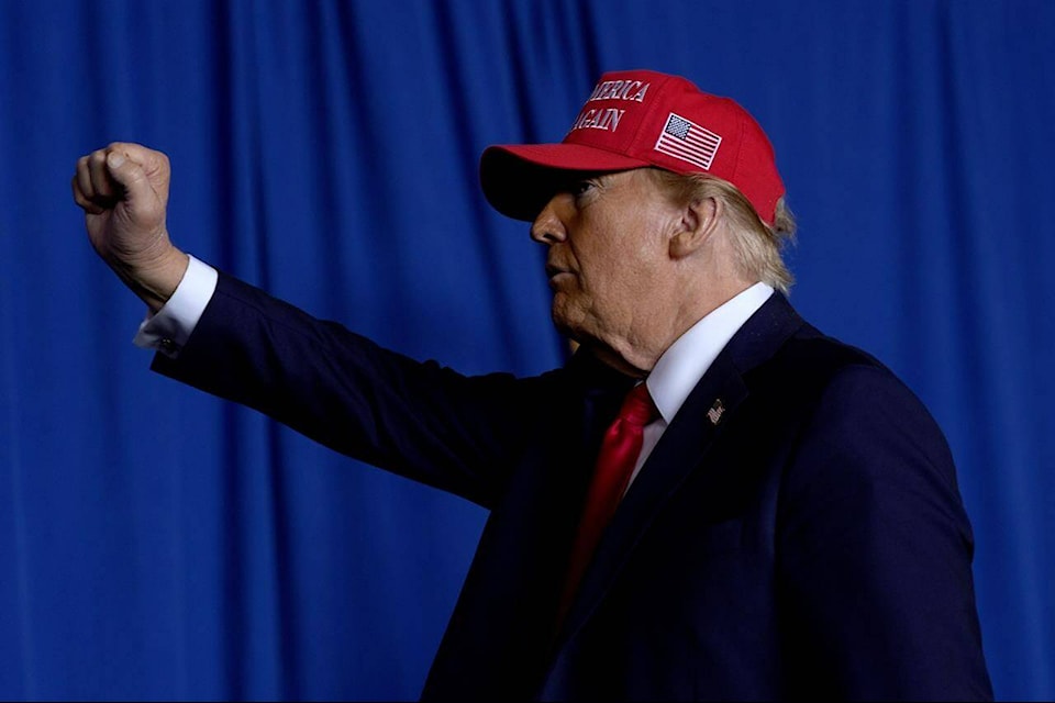 Republican presidential nominee former president Donald Trump departed after speaking during a campaign rally at Dodge County Airport, in Juneau, Wis., Sunday, Oct. 6, 2024. THE CANADIAN PRESS/AP-Julia Demaree Nikhinson 