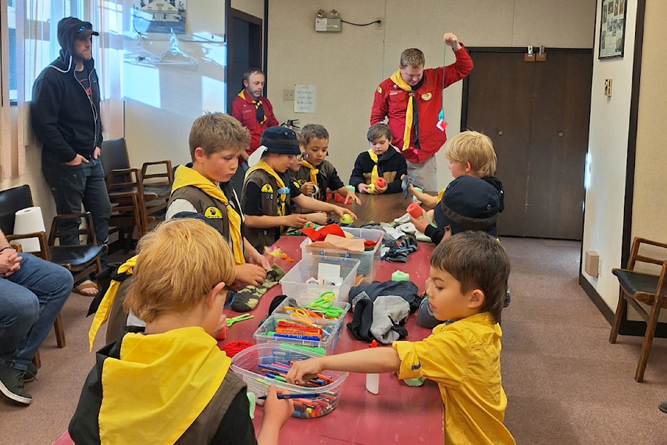 The 14th Juan de Fuca Beaver Scouts craft pet toys for their year-end community project.

