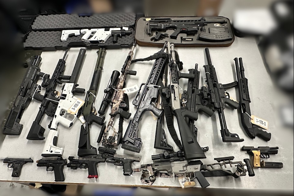 The Victoria Police Department and West Shore RCMP combined to arrest a man and seize 20 firearms, over 20,000 rounds of ammunition, $27,000, 4.5 kilograms of cocaine and two sets of ballistic armour.