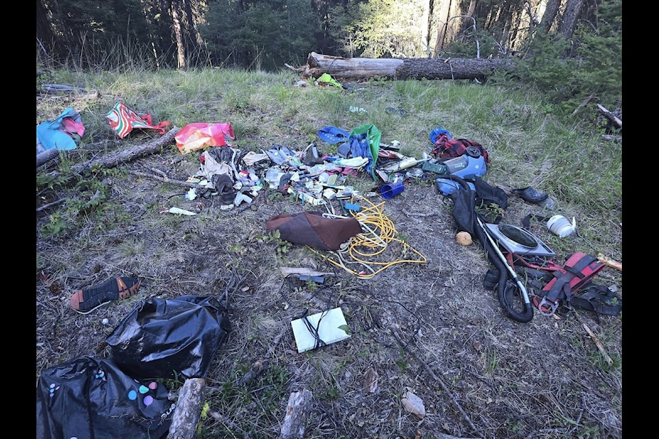 A wide variety of items were scattered around a camping ground between Darcy Mountain Road and Copper Mountain Road.