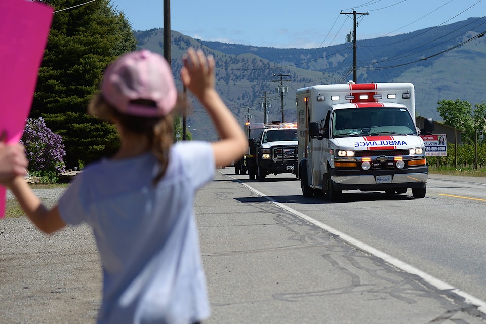 Loaaia Starrett celebrated her sixth birthday from a distance, with friends, family and members of the public honking as they drove past her Keremeos home on Friday, March 8. (Phil McLachlan - Keremeos Review)
