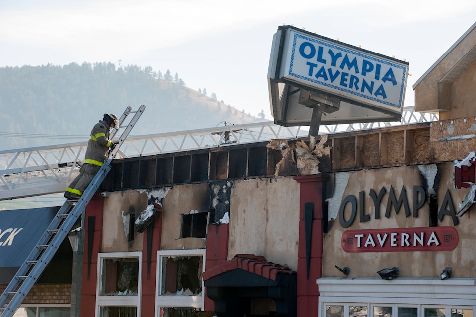 Crews continue to battle a fire at Rutland’s Olympia Greek Taverna that broke out overnight on the morning of Wednesday, Oct. 7. (Michael Rodriguez - Capital News)