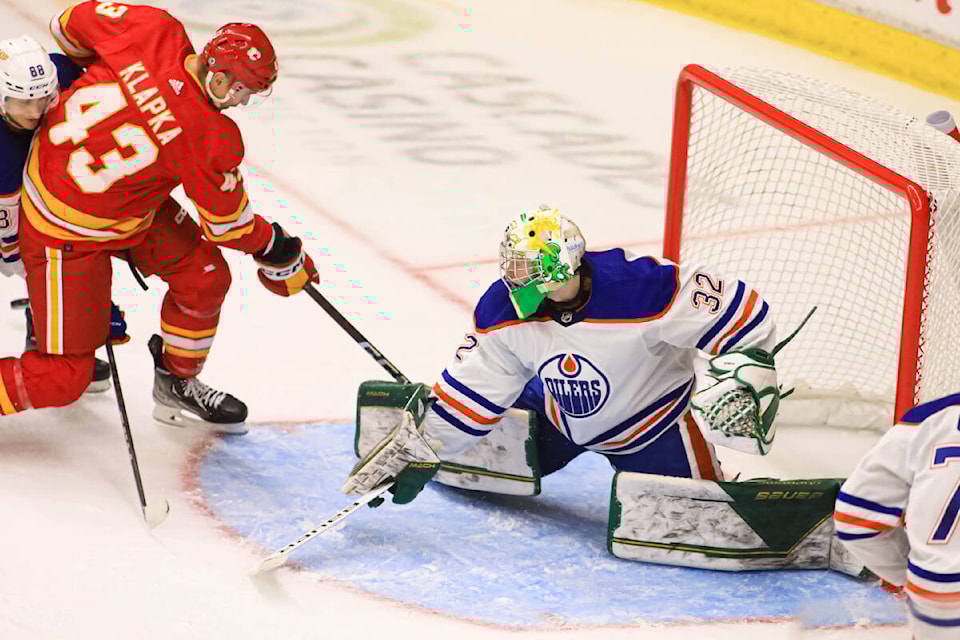 Calgary Flames prospect Adam Klapka on Sept. 16, during the Young Stars Classic against the Edmonton Oilers at the South Okanagan Events Centre in Penticton. (Photo- Jennifer Small)