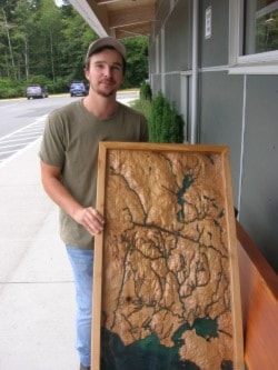 Ty Lindenthaler carved this model of the Sooke watershed, which is featured in presentations by 606 Water Group. (Contributed/Chris Moss)