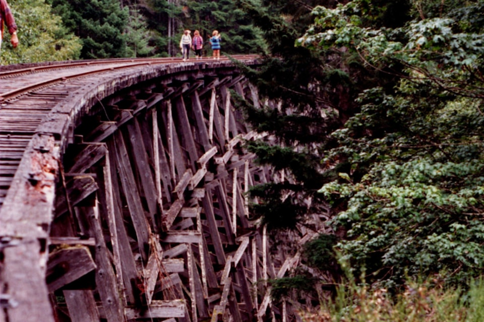 The railway trestle over the Charters River in 1993.