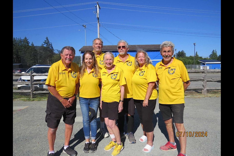 Sooke Horseshoe Pitching Association members Steve and Gail Bishop, Dennis Umpleby, Kate Potvin, Steve Holden Elaine McMath Sante Michielin are heading to the world championships. (Contributed/Sooke Horseshoe {Pitching Association)