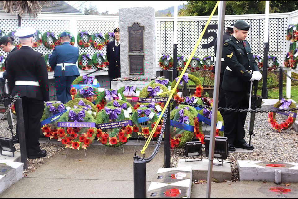 A multitude of wreaths were laid at the Sooke Cenotaph in remembrance of those who sacrificed their lives.