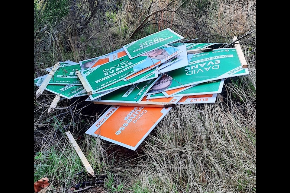 B.C. Green Party candidate David Evans is calling on all parties and Elections BC to call out vandalism of election signs.