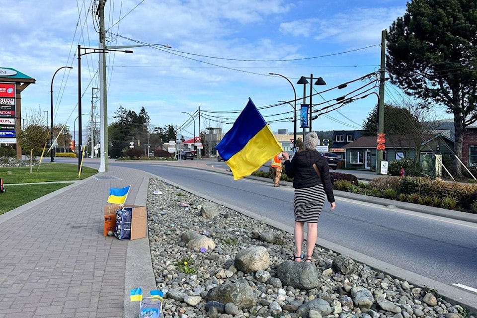 Each Saturday Marianna Golubenko organizes a rally for Ukraine in Sooke. 