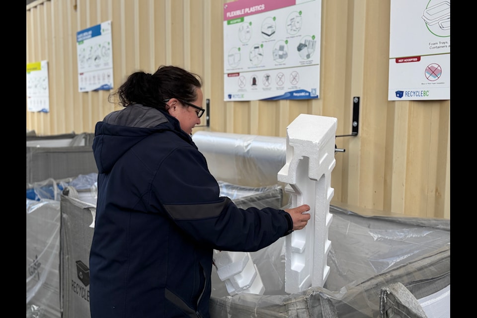 Tanya Green recycles some styrofoam at the Sooke Bottle Depot.  