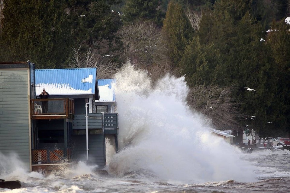 High waves damaged waterfront properties in Qualicum Beach on Jan. 7, 2022. (Photo by Earl Geddes)