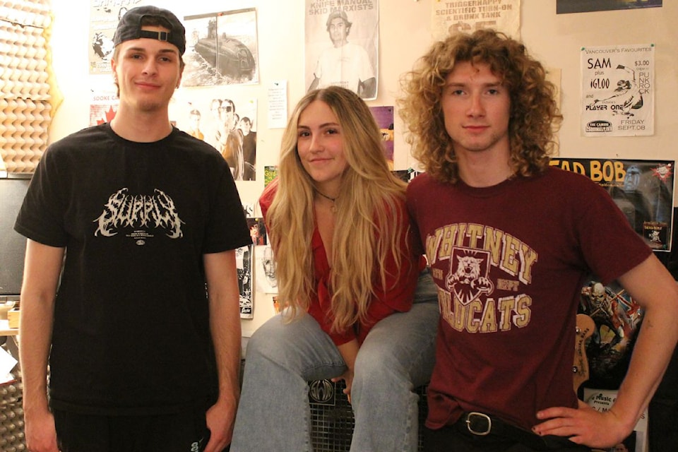 Metchosin indie rock trio Posh Coat – Luke Hanna (left), Tricia True, and Andrew Whitney – are the only Vancouver Island band selected for the 2025 Music BC ARC program.