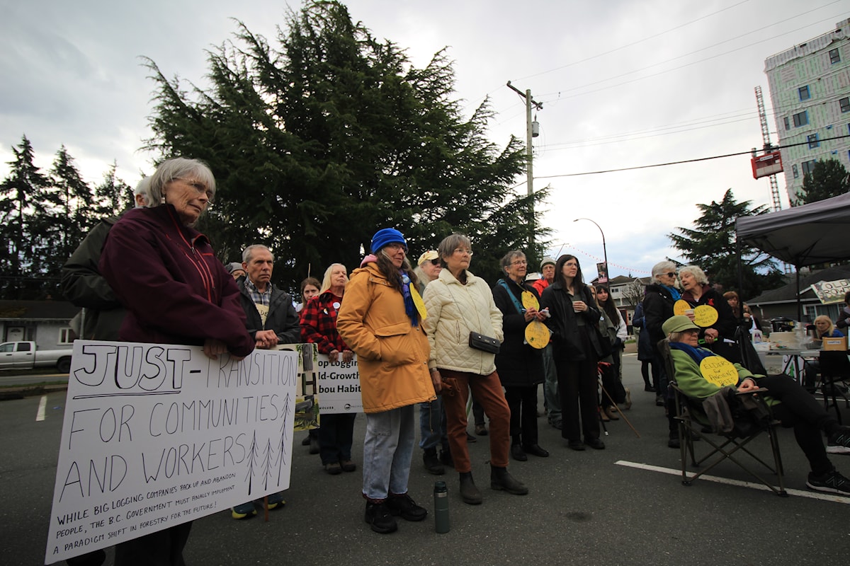 Old-growth advocates rally in Langford, denounce “Langford-ification” of Sooke