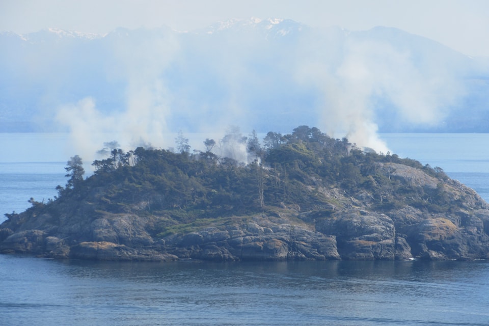 A fire on Secretary Island in the Strait of Juan de Fuca has brought smoke to Sooke.