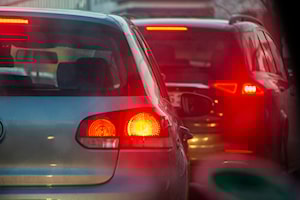 Single-lane alternating tarffic on Lanfear Hill on Friday, Mar. 14