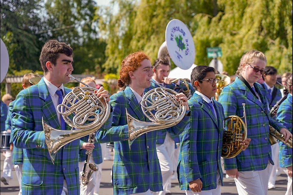 Reynold's Secondary School marching band performs at the Oak Bay Tea Party parade in 2019. (Oak Bay News file photo) 