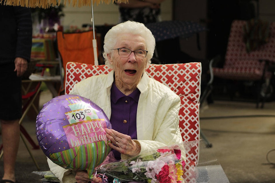 Barbara Chorlton, 103, was surprised by a birthday parade organized by her neighbours on Saturday afternoon. (Devon Bidal/News Staff)
