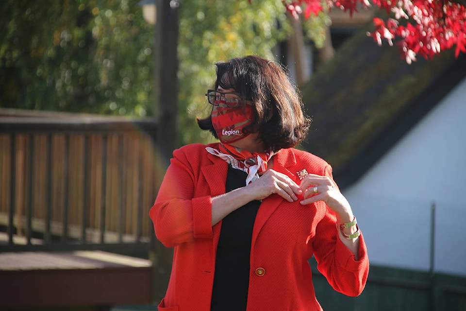 Janet Austin, lieutenant governor of B.C., was presented with the first poppy of the Royal Canadian Legion’s 2020 Poppy Campaign on Wednesday. (Kendra Crighton/News Staff)