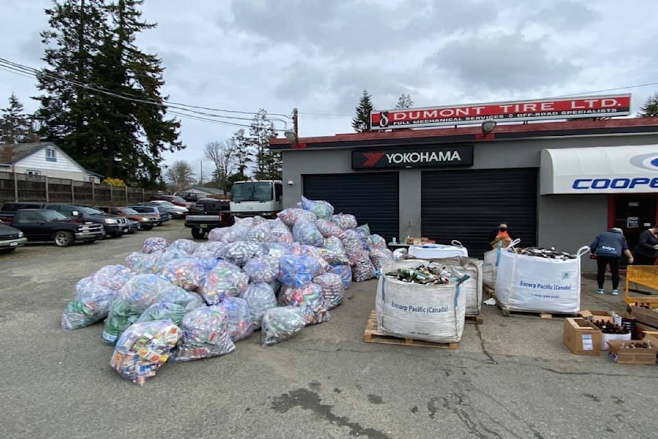 Tons of bottles were donated during bottle drives in Sooke and Langford on March 27. The funds raised from the drives will help a local family stay with their daughter during her leukemia treatments in Vancouver. (Photos: Glendora Scarfone)