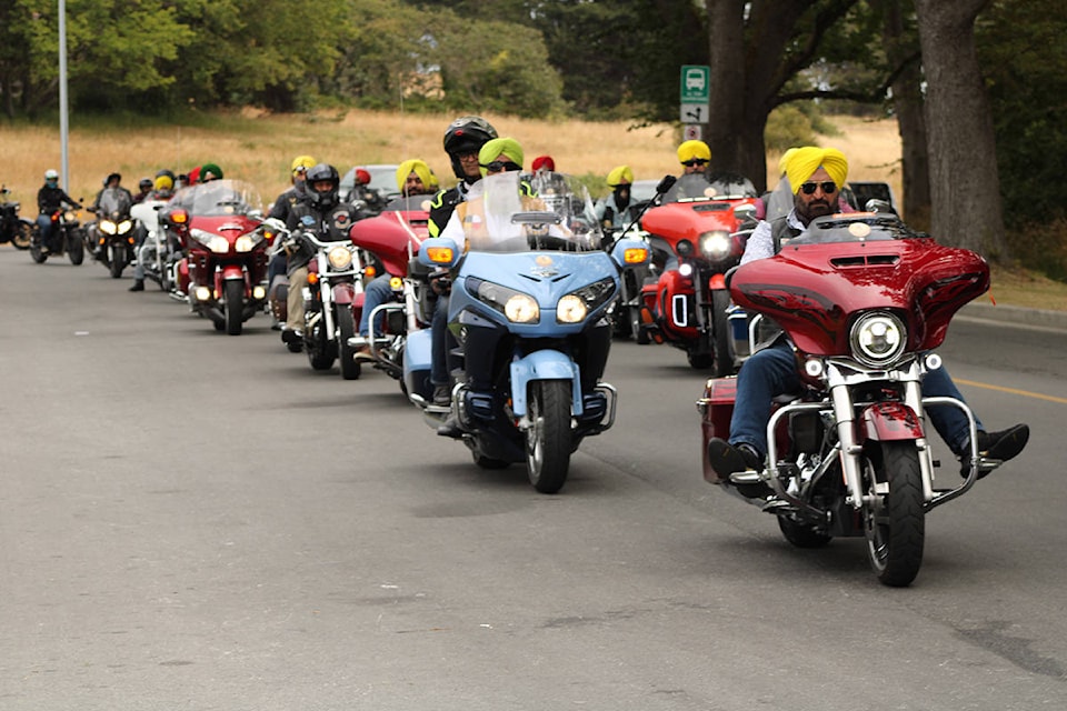 The Legendary Sikh Riders started their cross-Canada tour, to raise money for the Make-A-Wish Foundation, in Victoria on July 17. (Jake Romphf/ News Staff)