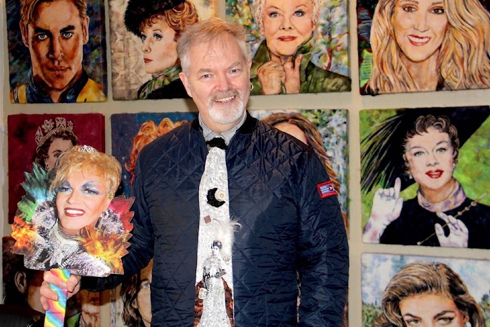 Man of a Thousand Faces Dale Roberts with an image of Dame Mailarta in front of a handful of the hundreds of felted portraits in his Victoria studio. See story on page A23. (Christine van Reeuwyk/News Staff)