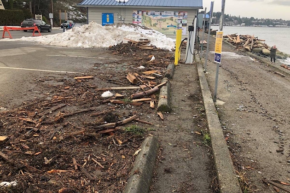 Debris ended up on the Qualicum Beach Chamber of Commerce parking lot. (Michael Briones photo)