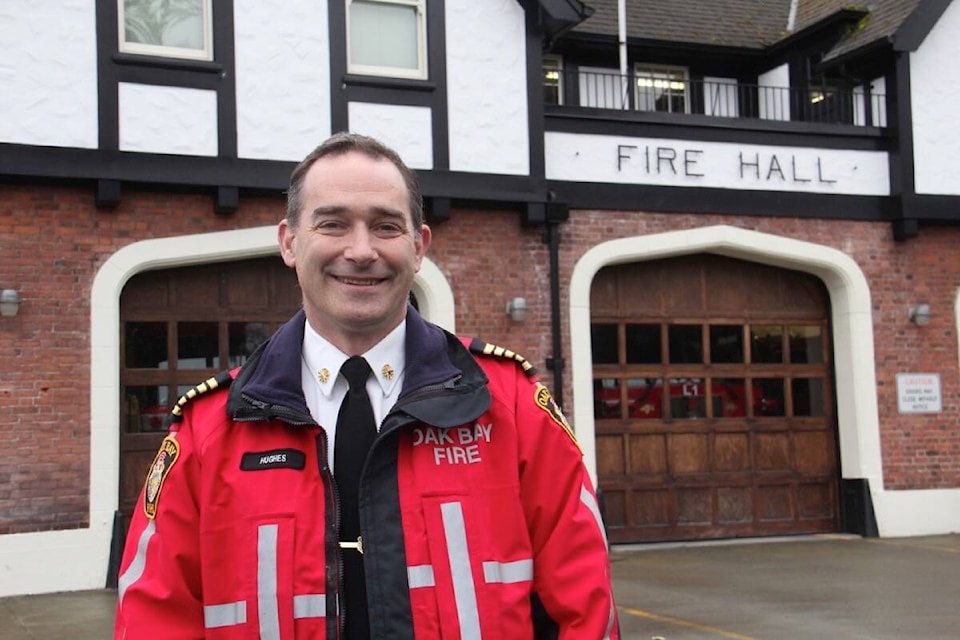 Chief Darren Hughes retires this spring after 30 years with Oak Bay fire. (Christine van Reeuwyk/News Staff)