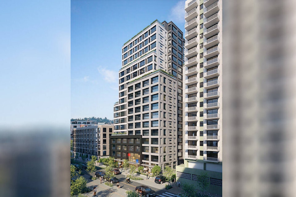 A rendering of a proposed 19-storey, 266-unit rental building on View Street in Victoria. (Courtesy of Nelson Investments)