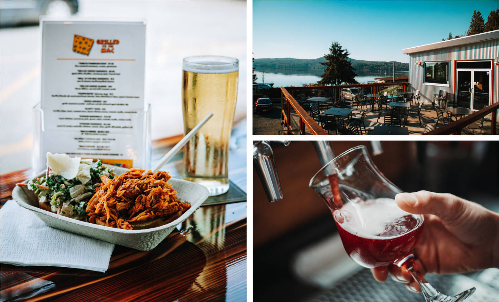 Among Sookes unique local food and beverage options is Sooke Oceanside Brewing, where you can enjoy stellar views over the Sooke Basin, award-winning beer and delicious food from the Grilled to the Mac food truck. Photos courtesy Guided Films