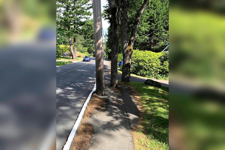 This stretch of sidewalk in the 4100-block of Cedar Hill Road in Saanich was voted ‘jankiest sidewalk’ in Greater Victoria in a public photo contest staged by Walk On, Victoria. (Courtesy of Walk On, Victoria)