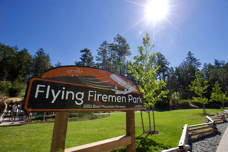 The sign in front of Flying Firemen Park. (Justin Samanski-Langille/News Staff)