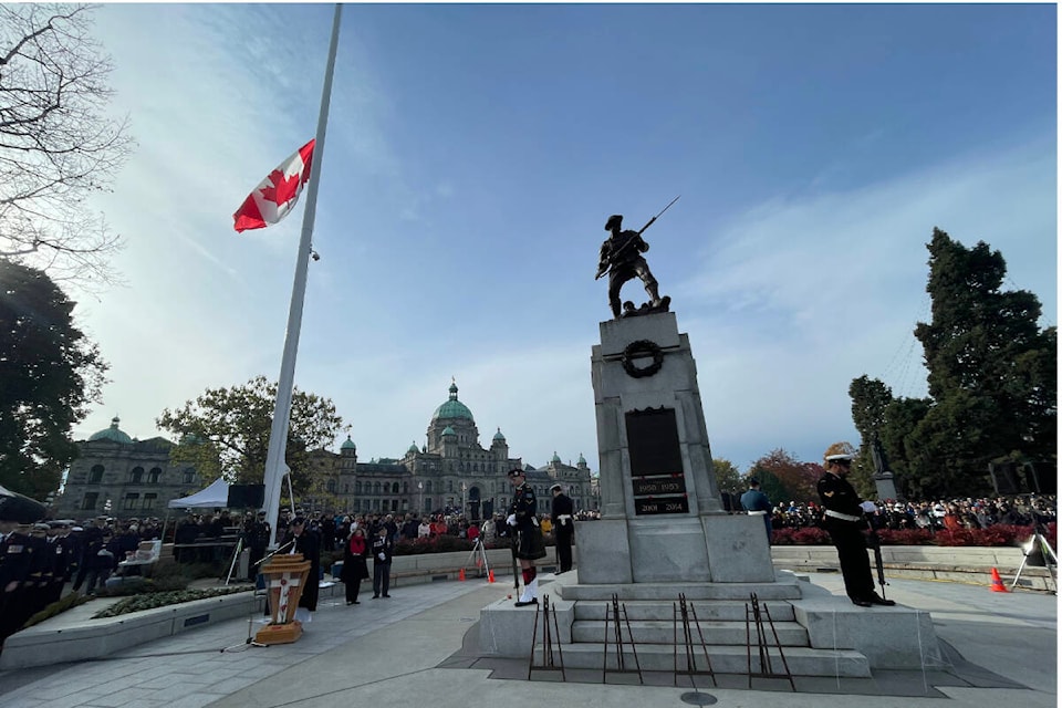 The Canadian flag was lowered on Remembrance Day in honour of those who died fighting in the Armed Forces. (Hollie Ferguson/News Staff)