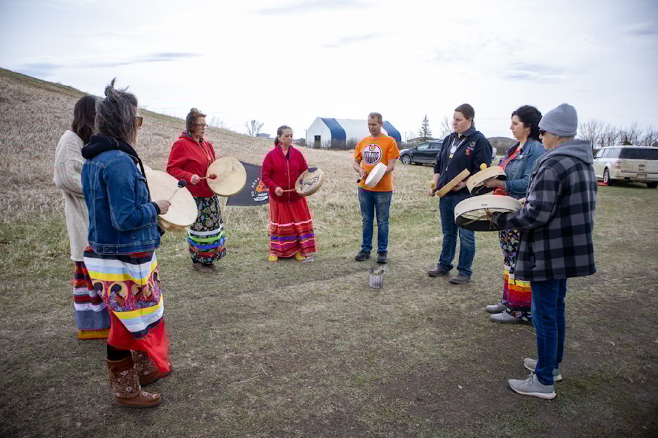 Eight people took part in the drum circle honouring MMIEP on May 5. 