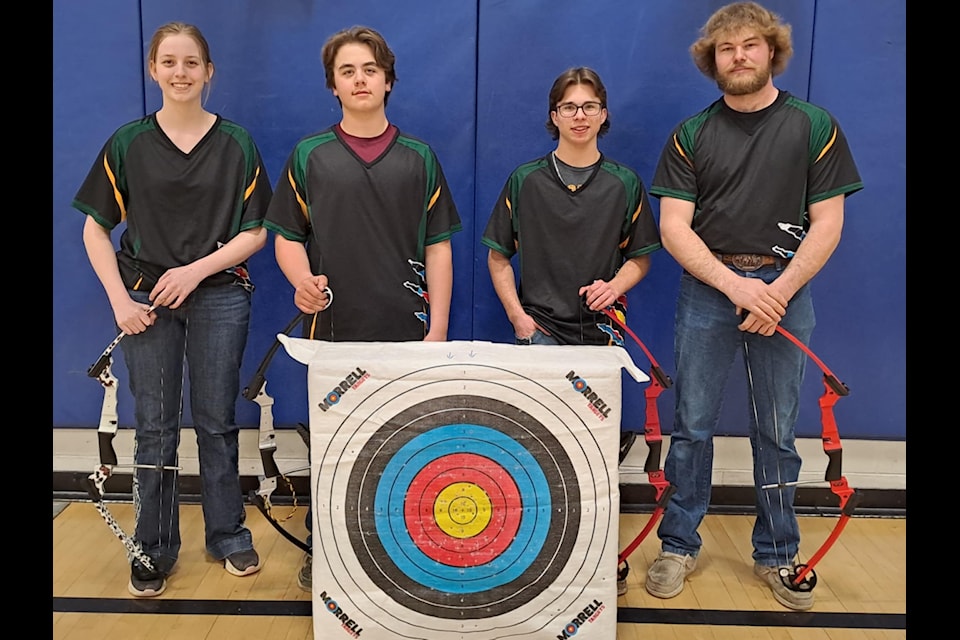 Stettler archers Megan Schrijver, Grayson LaRose, Daniel Enyedy, and alumni Josh Morris will represent Stettler on team Canada in Africa this summer. 