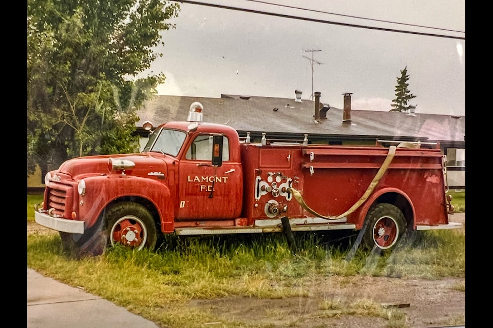 The village of Halkirk's first firetruck in 1952 was purchased from Lamont County.
