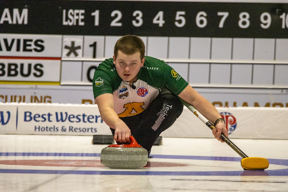Lucas Sawiak throws for Team Davies during the Boston Pizza Cup Qualifier 4.