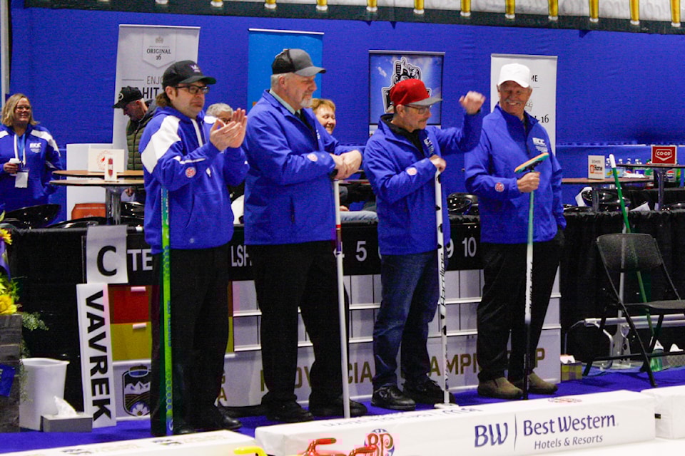 Both current and past presidents of the Erskine Curling Club act as the honourary team to throw the first rock.