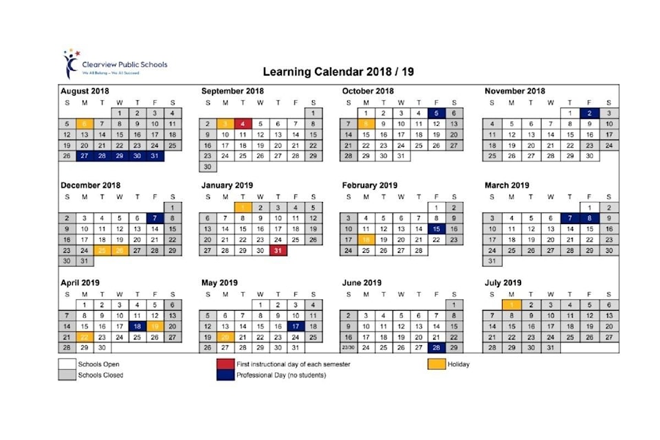 Clearview Public Schools approves calendar for 2018/19 school year