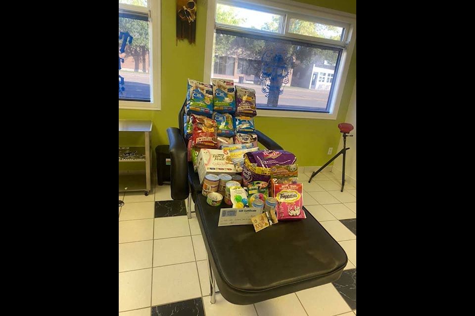 Donations collected by Skullery Tattoo Studio in Bashaw in a recent food drive for the Feral Cat Network. Image: Facebook Donations collected by Skullery Tattoo Studio in Bashaw in a recent food drive for the Feral Cat Network. Image: Facebook